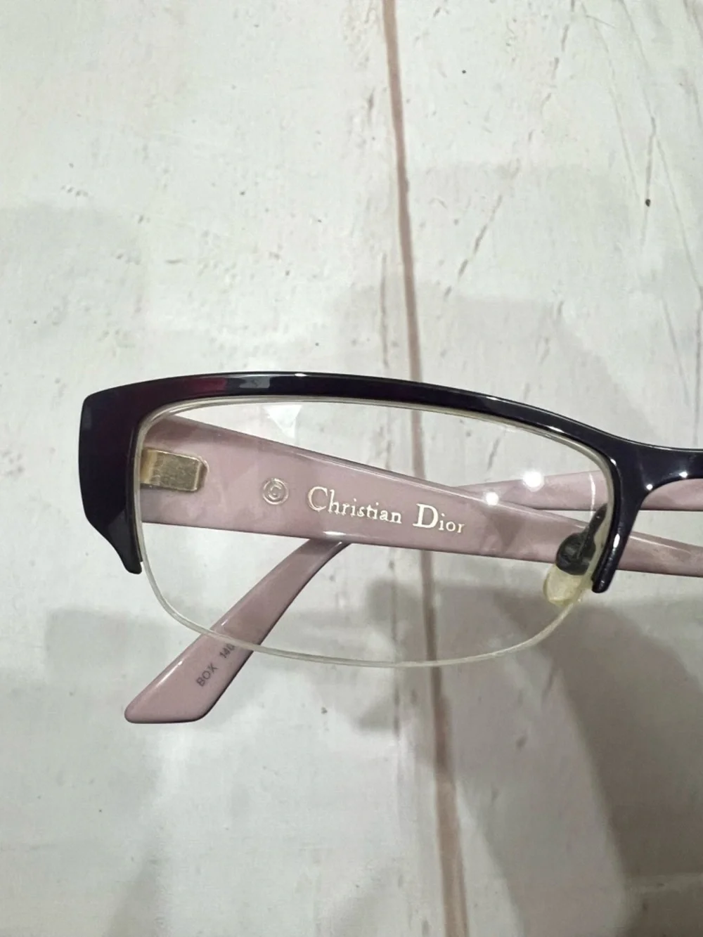 Christian Dior Purple Quilted Stem Half Rim Prescription Cat Eye Glass Frames